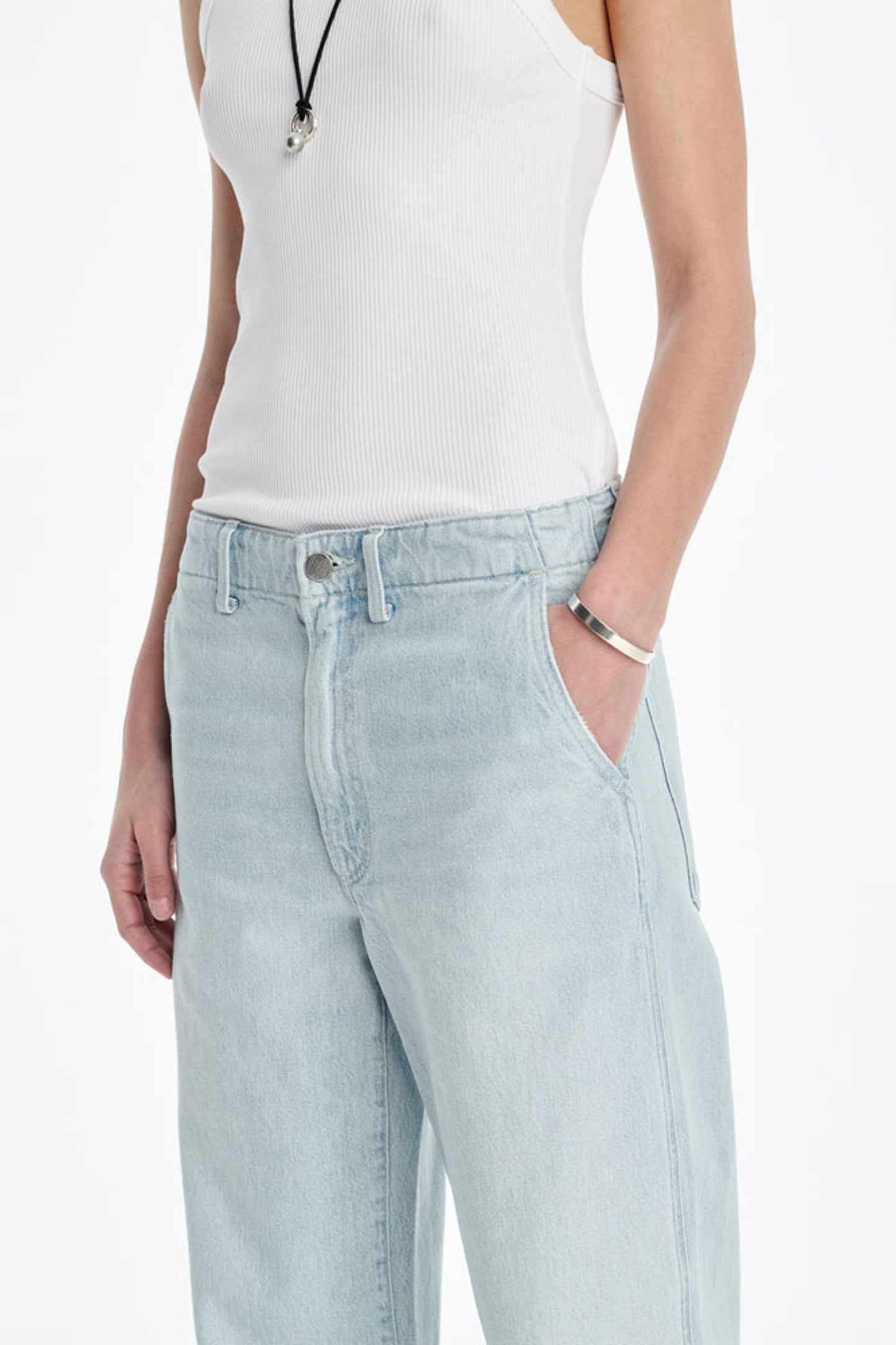 Wide leg jeans in washed pale indigo