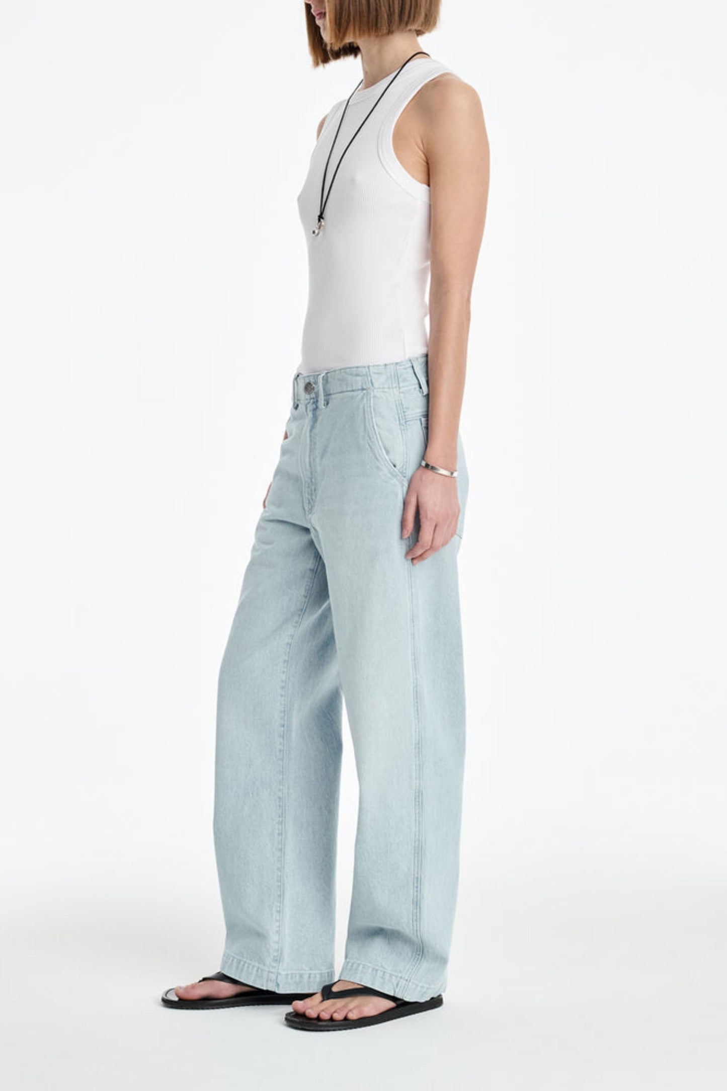 Wide leg jeans in washed pale indigo