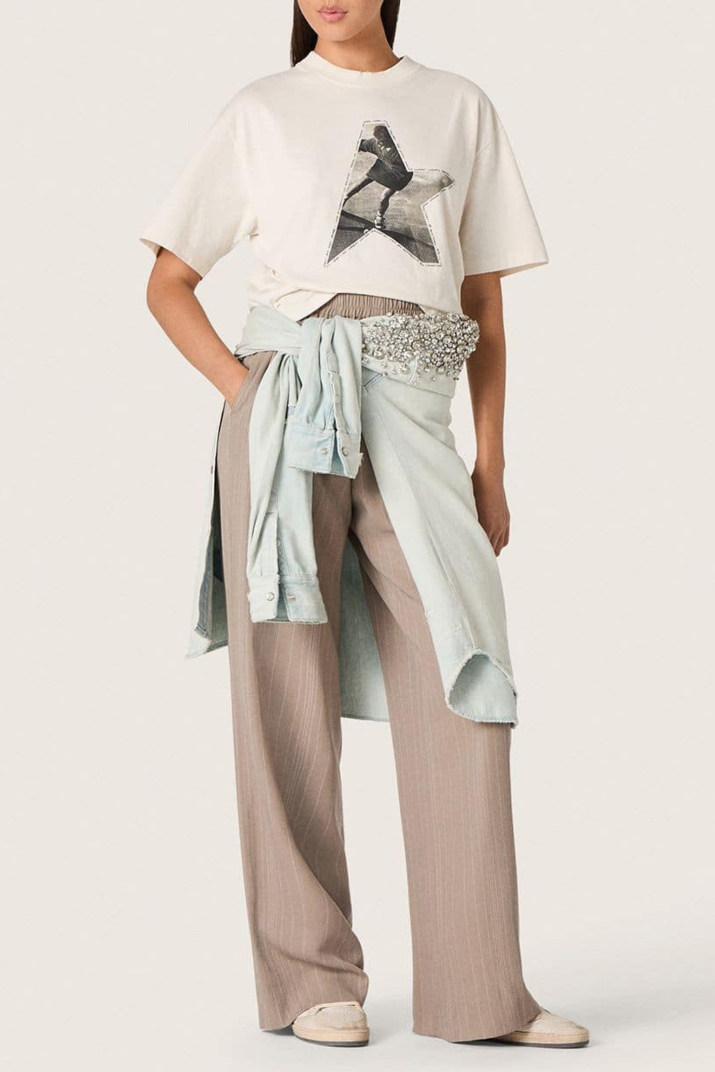 Hose Brittany in Pinstripe TaupeGolden Goose - Anita Hass