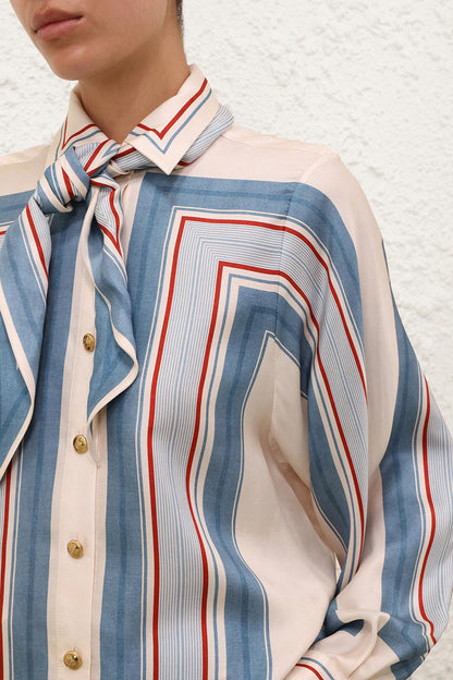 Bluse Relaxed Scarf in Ticking StripeZimmermann - Anita Hass