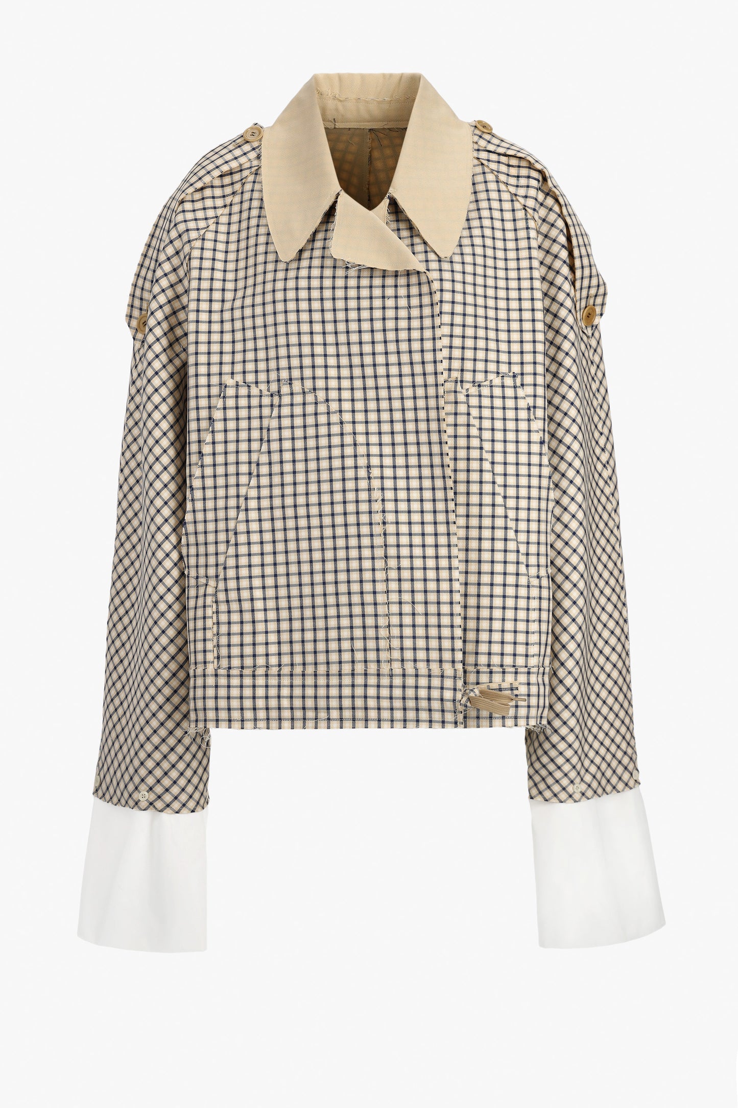 Bomber trench jacket in beige/blue check