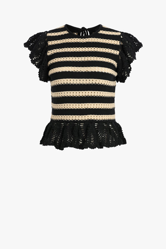 Knitted top Coen in Black Oat Stripe