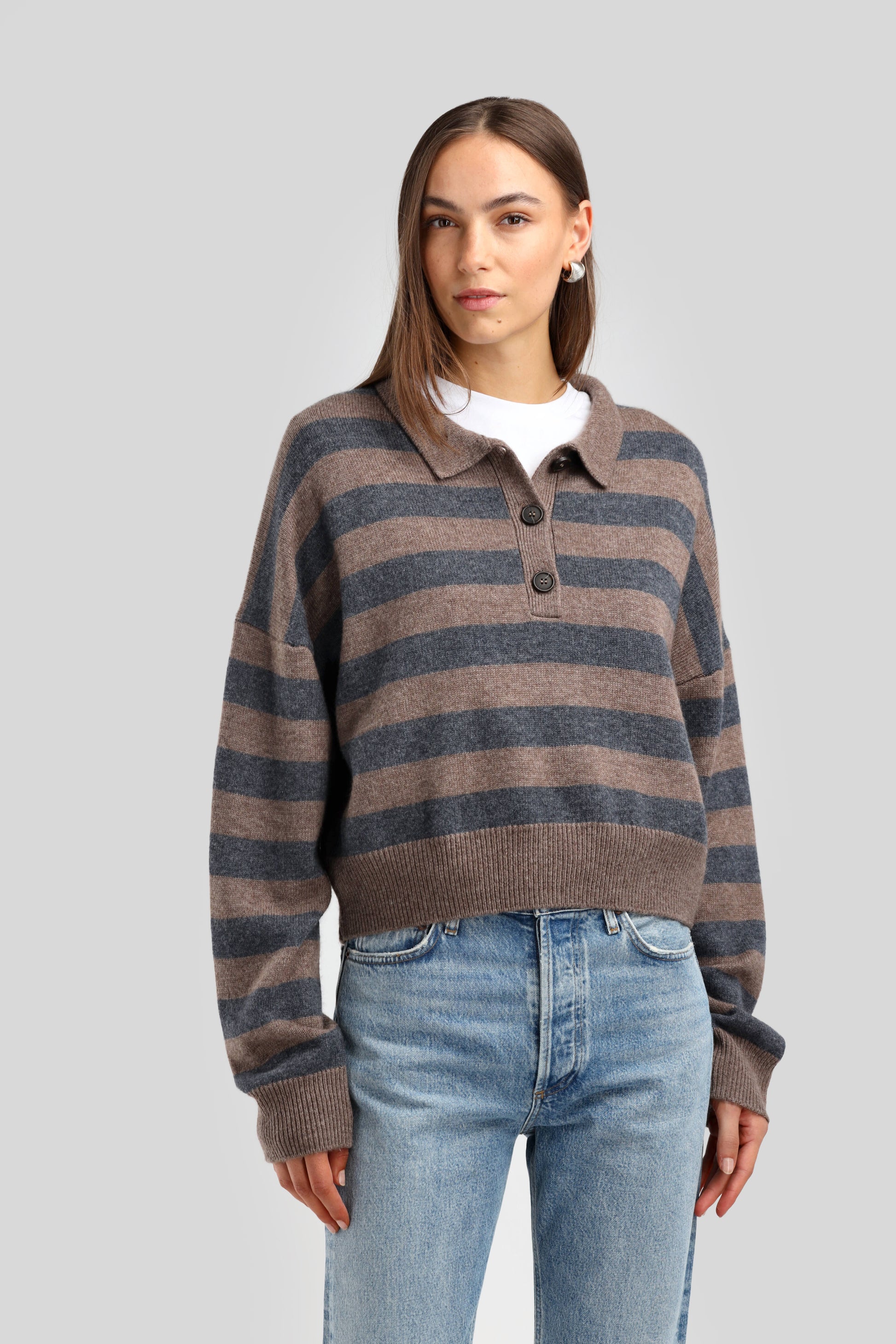 Strickpolo Celia in Taupe/AnthrazitLadneri - Anita Hass