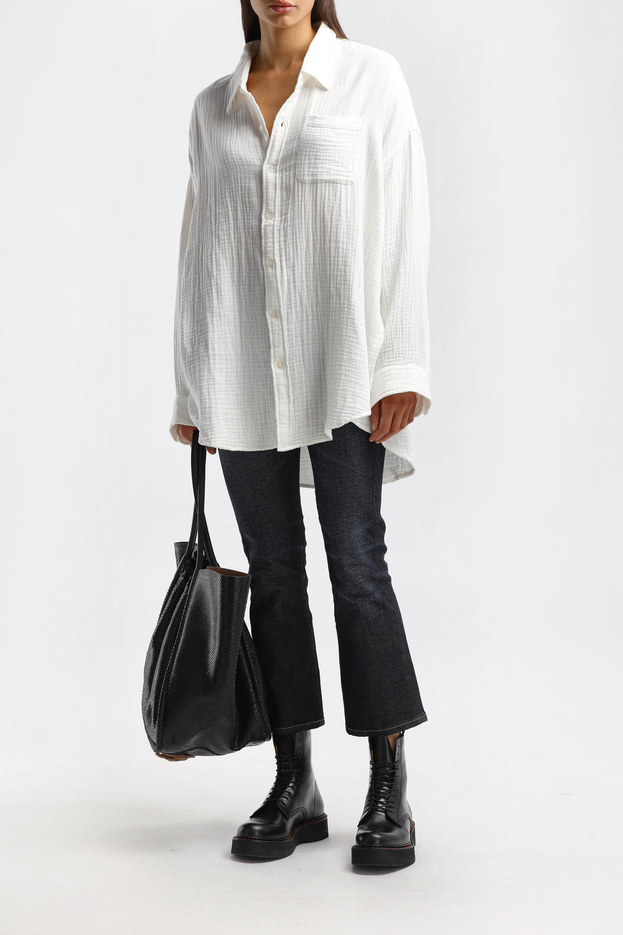 Bluse Button Front in EcruDenimist - Anita Hass