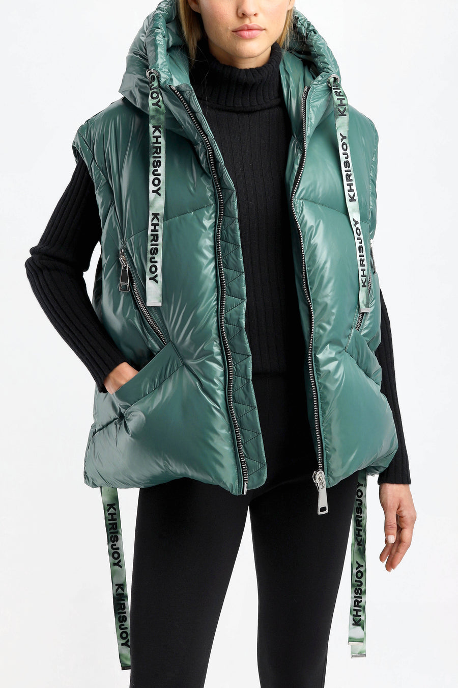 Down vest Puff Shiny in Forest Green