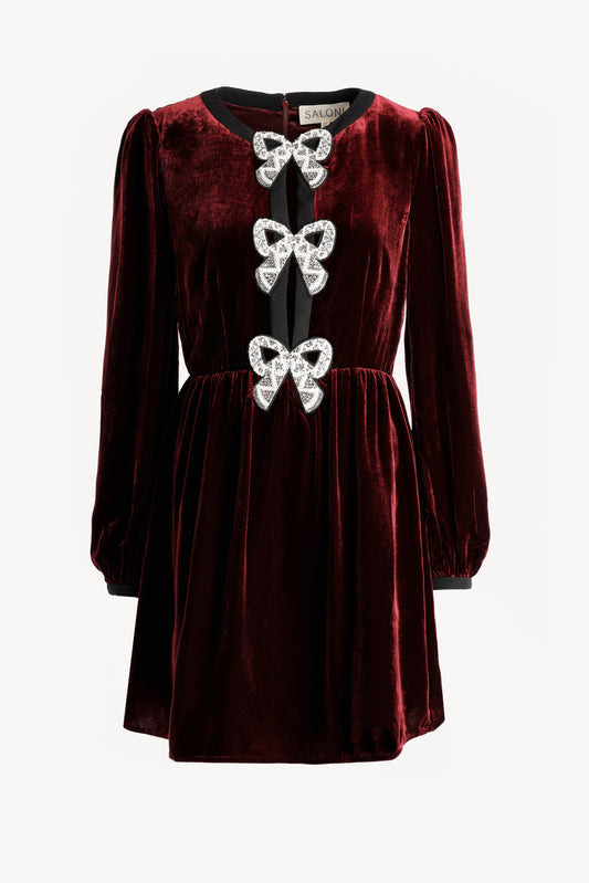 Dress Camille Bows in Burgundy Pearl