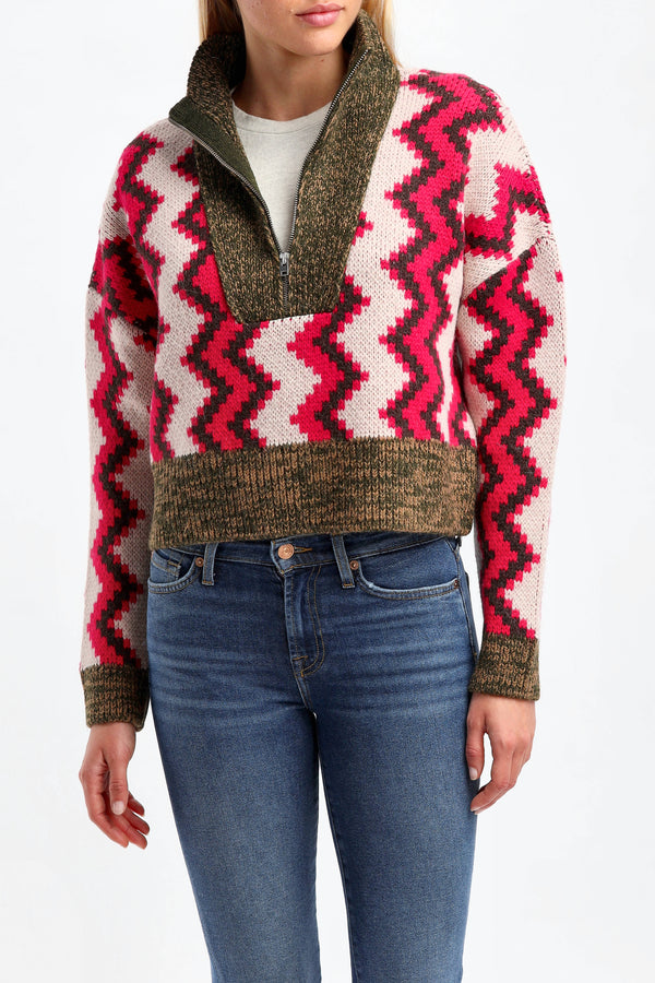 Sweater Half Zip in Brown / Pink