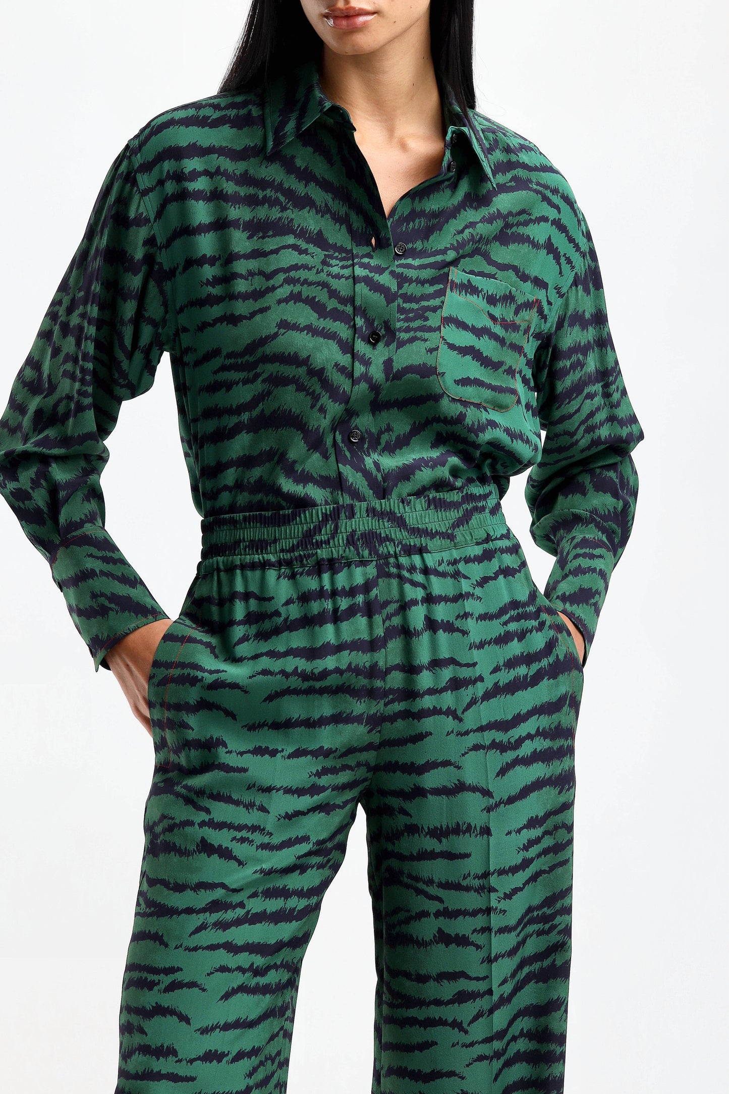 Bluse Pyjama in Grün/NavyVictoria Beckham - Anita Hass