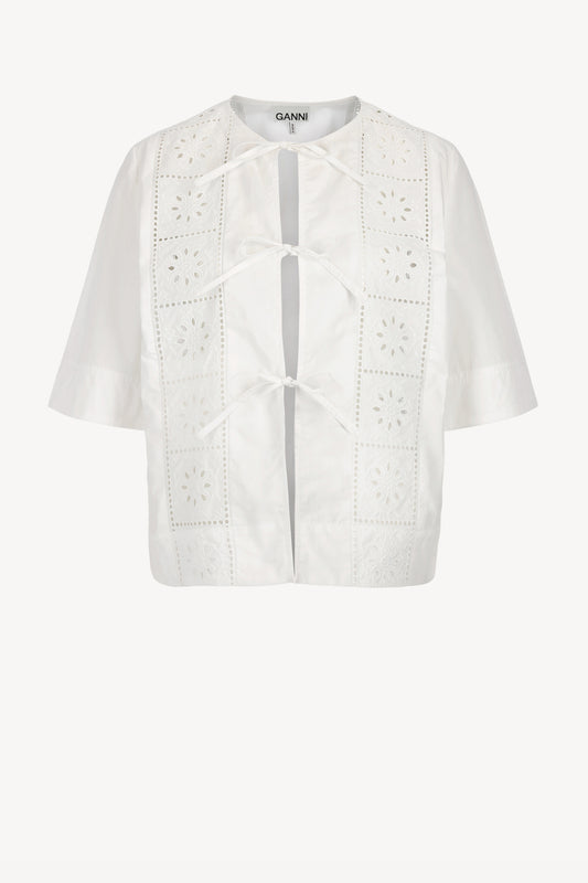 Tie Broderie blouse in bright white