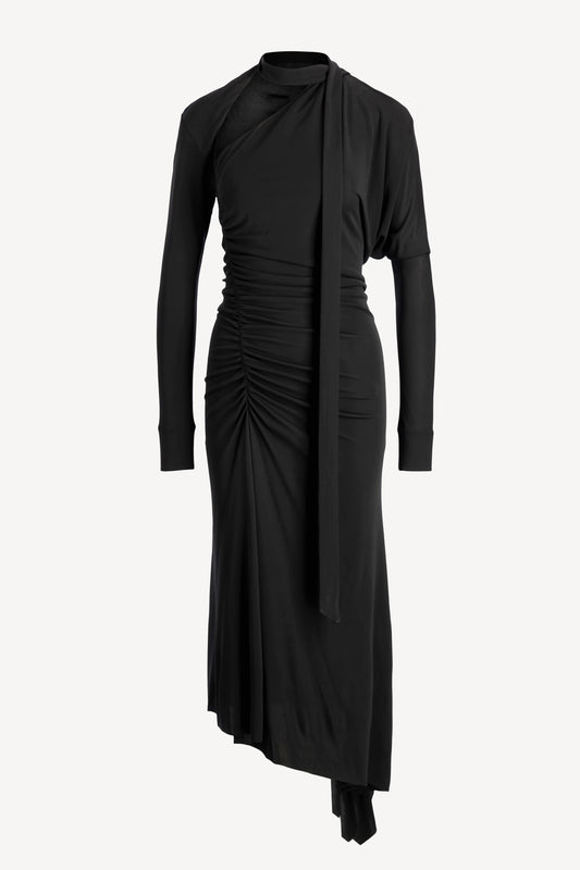Slash neck midi dress in black