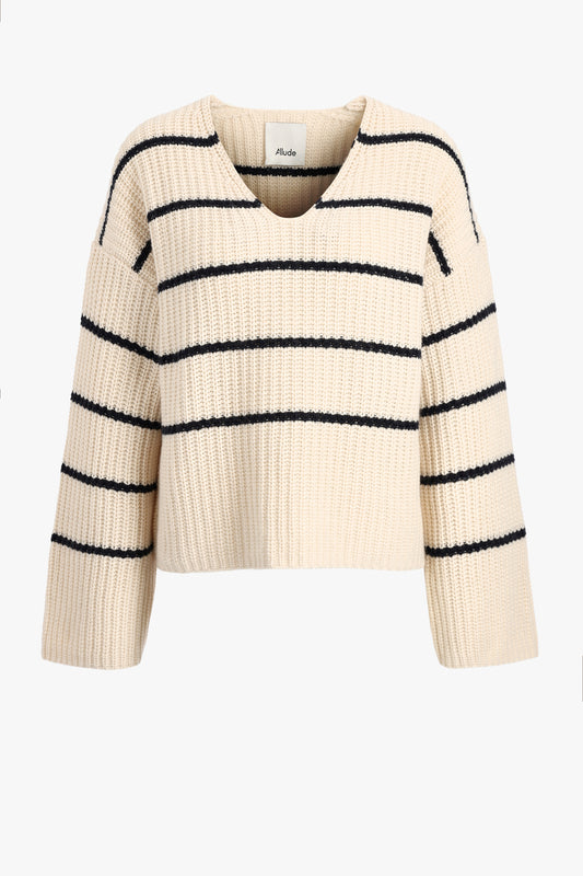 Pullover Striped V in Ivory/SchwarzAllude - Anita Hass