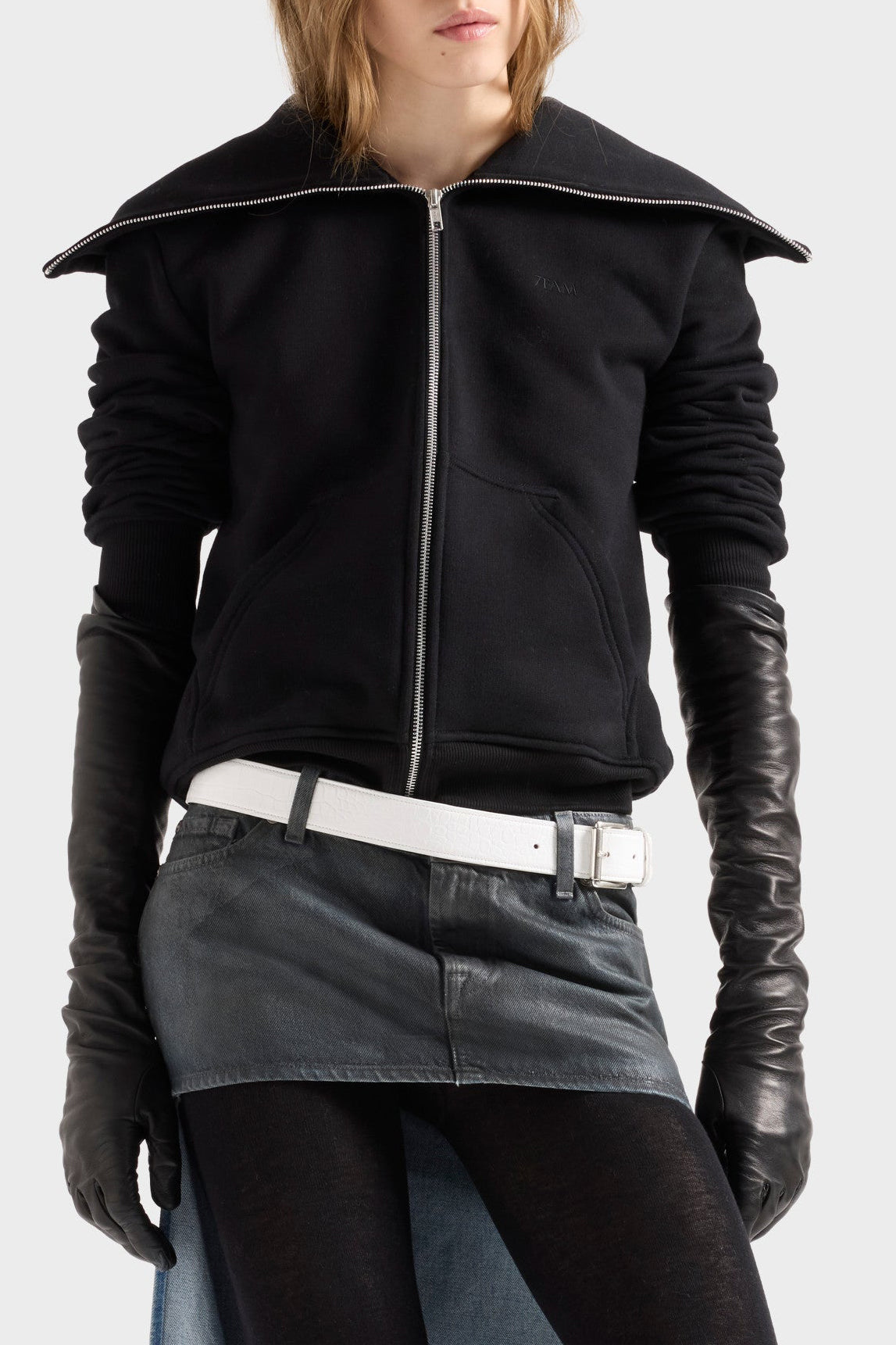 High-Neck Sweatshirt Jacket in Black