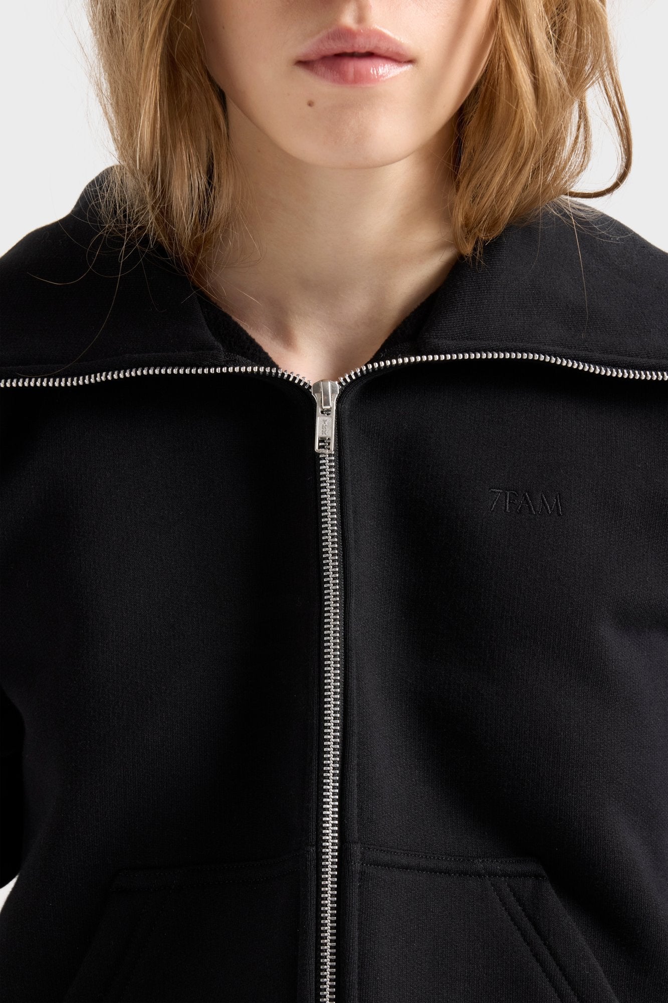 High-Neck Sweatshirt Jacket in Black