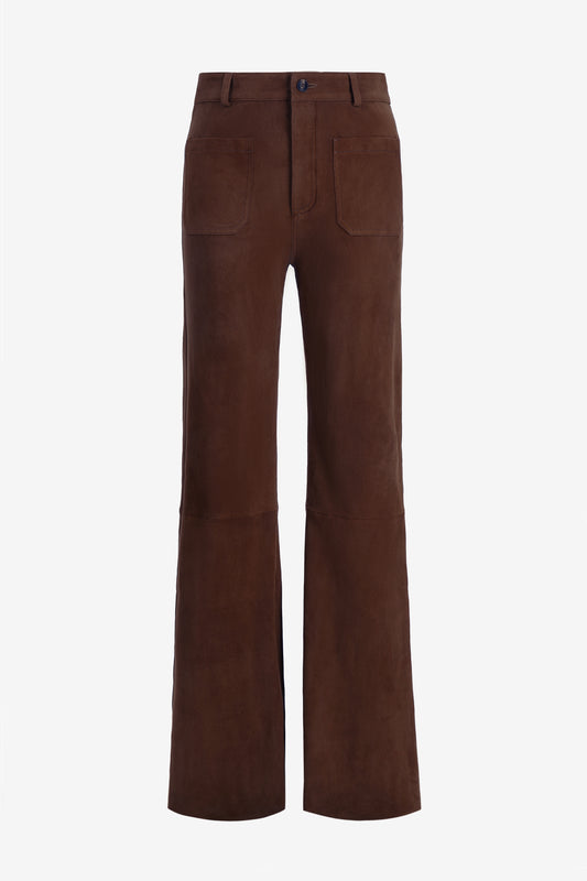Pantalon en cuir Flora en daim chocolat