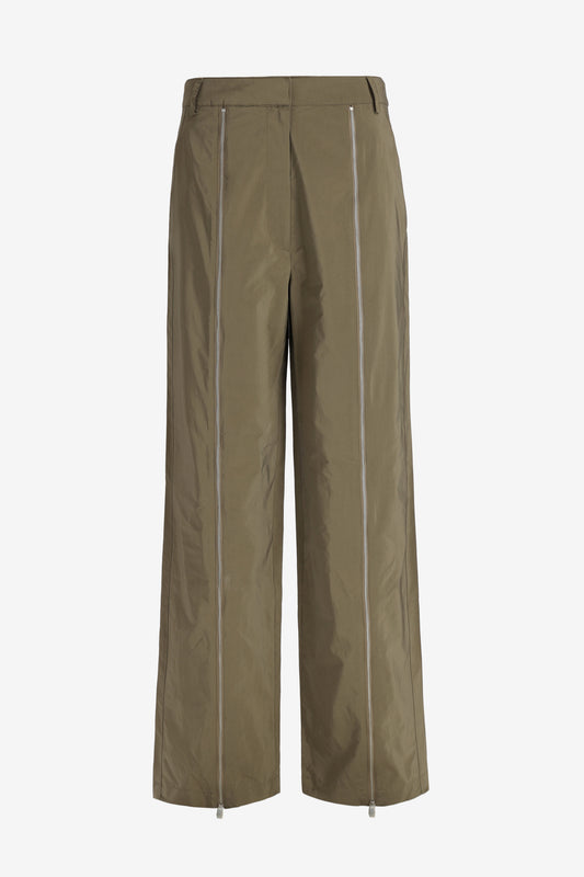 Pantalon Nylon Zip en taupe foncé