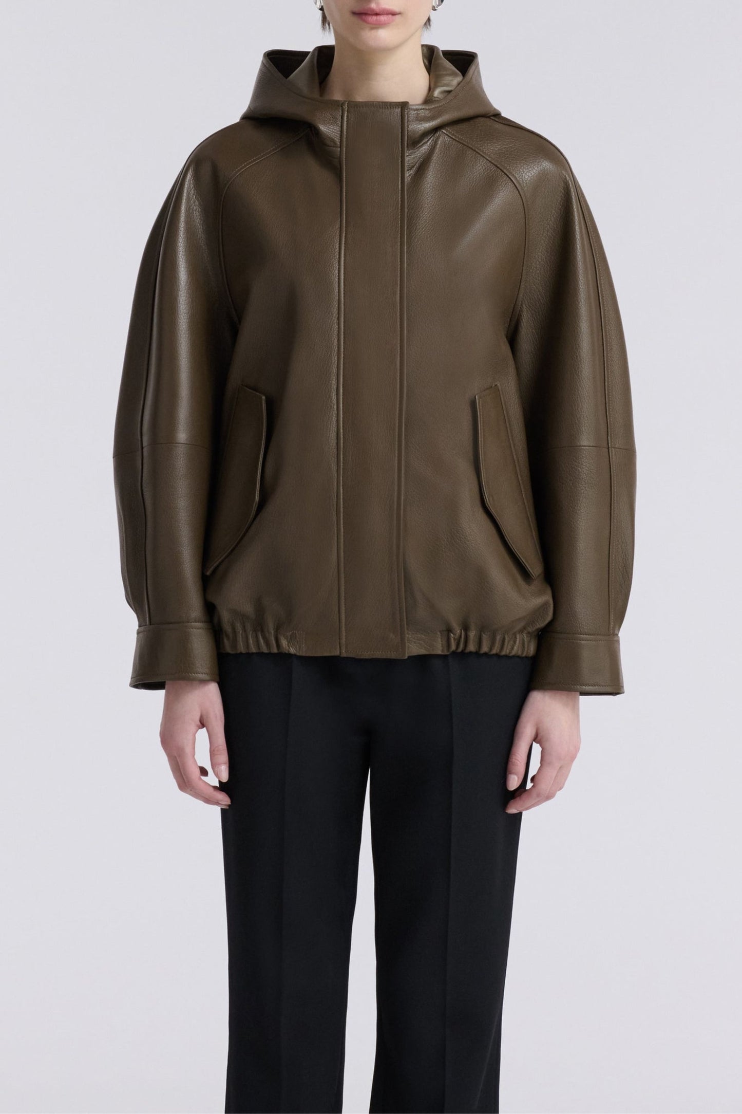 Hood leather jacket in army green