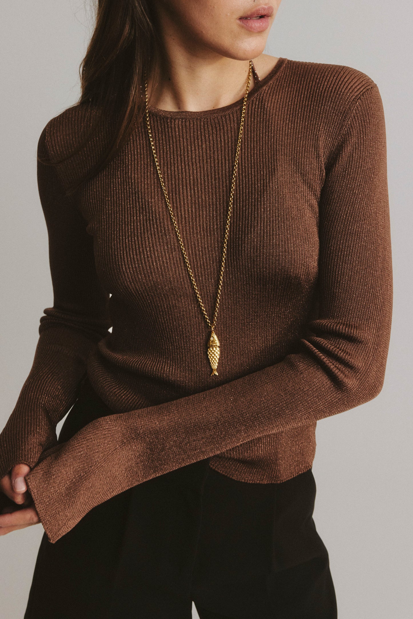 Longsleeve Sunset Glow in Braun Lurex