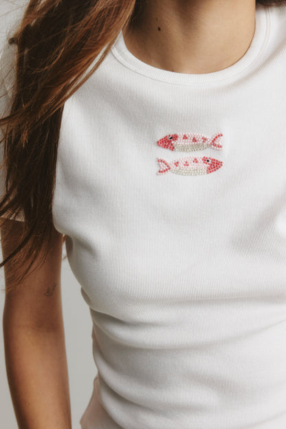 T-shirt Pearl Fish in bianco