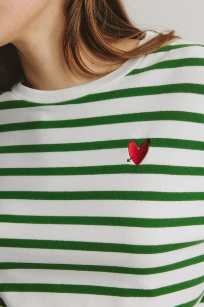Longsleeve 'Heart' in Grün/Ivory