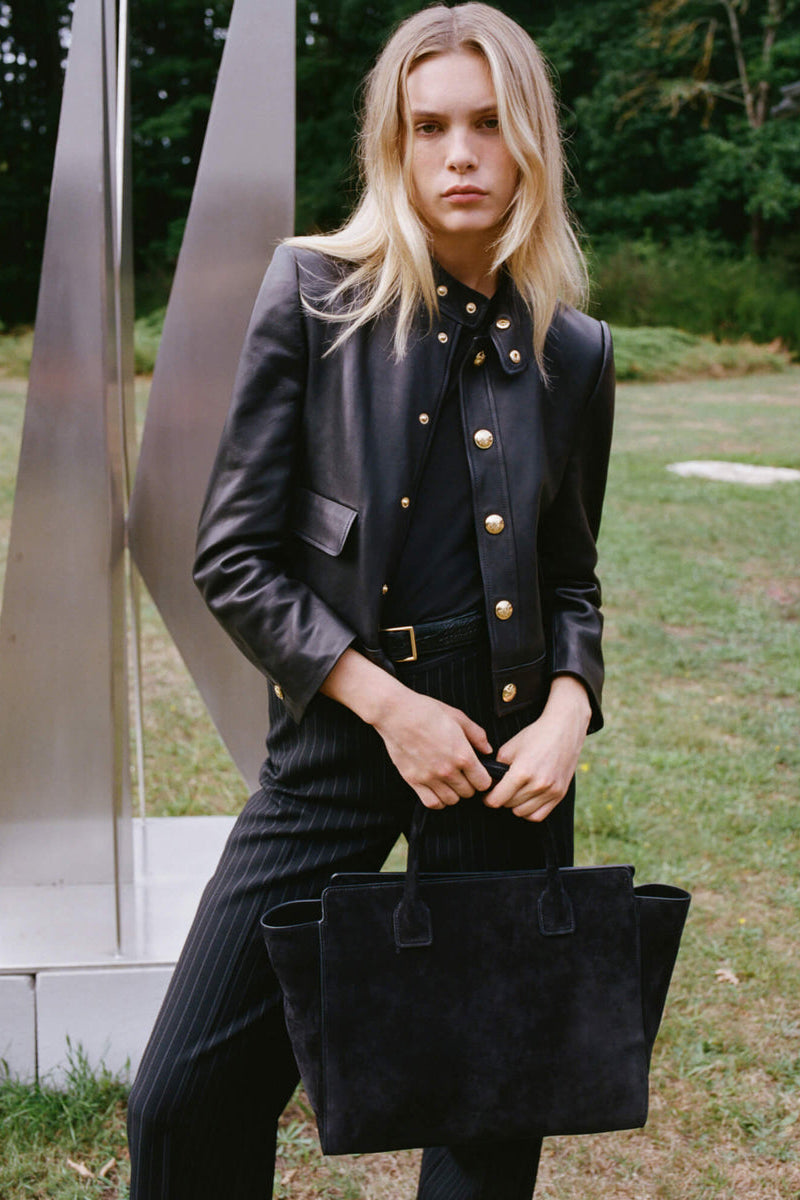 Hadley Cropped leather jacket in black