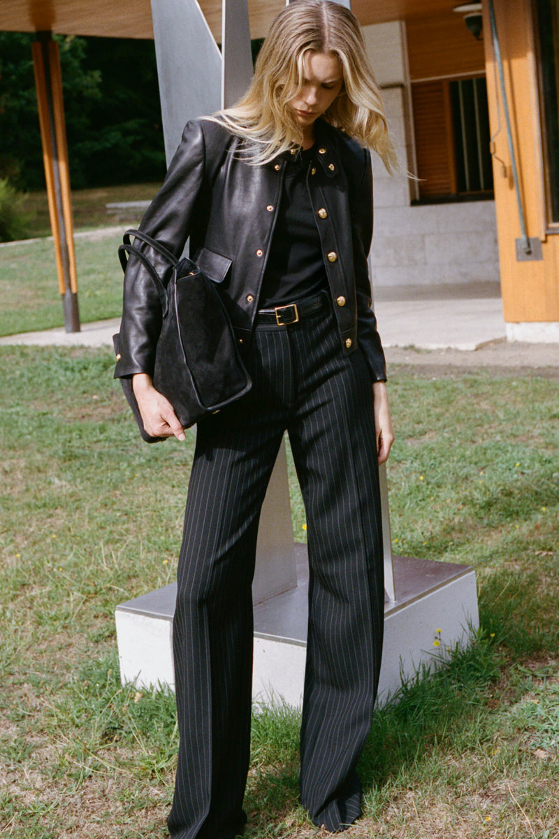 Hadley Cropped leather jacket in black