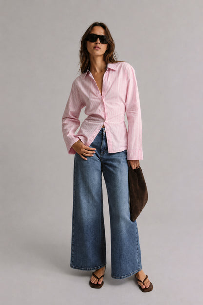Bluse Linen Love Tailored in Rosa/Braun