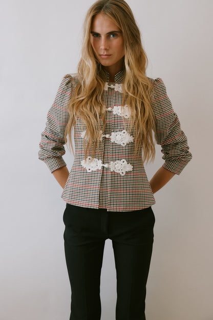Blouse Caroline in Black/White/Red
