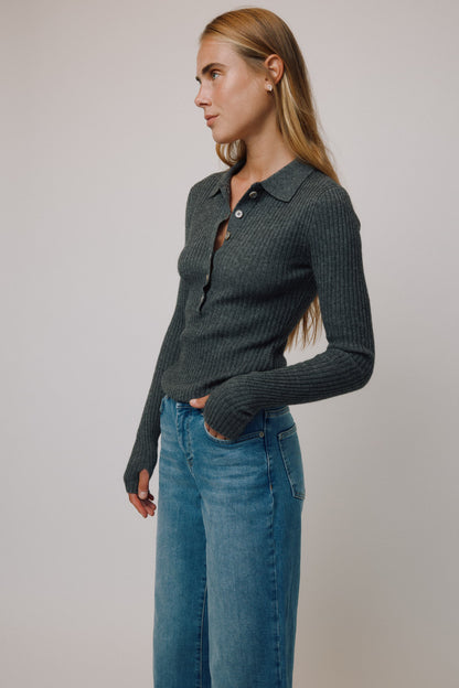 Knit Polo Abigail in Grey