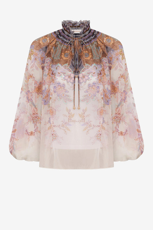 Luna Billow blouse in cream blue paisley