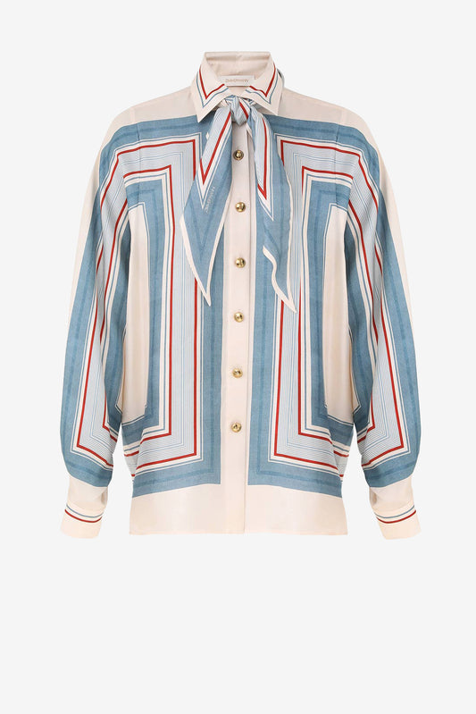 Bluse Relaxed Scarf in Ticking StripeZimmermann - Anita Hass