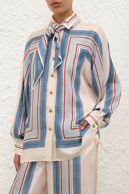 Bluse Relaxed Scarf in Ticking StripeZimmermann - Anita Hass