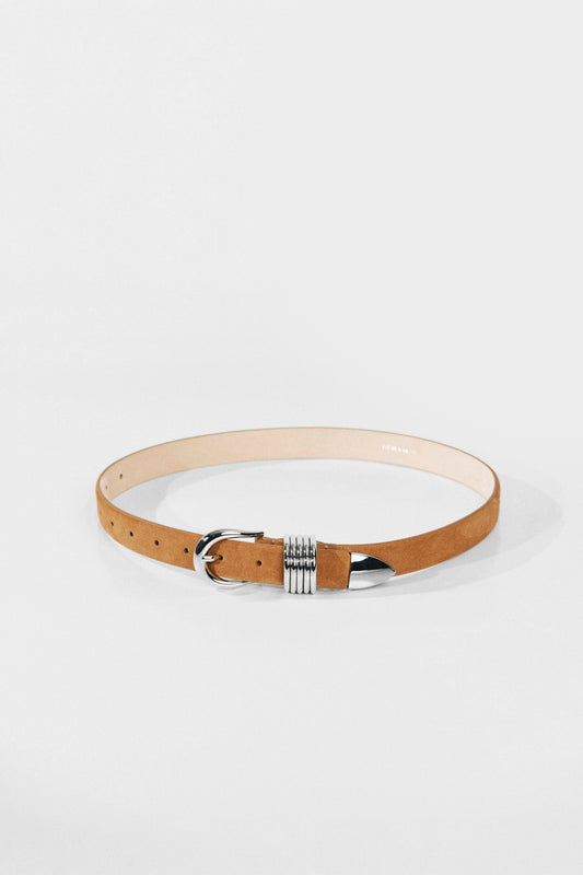 Hollyhock belt in caramel suede/silver
