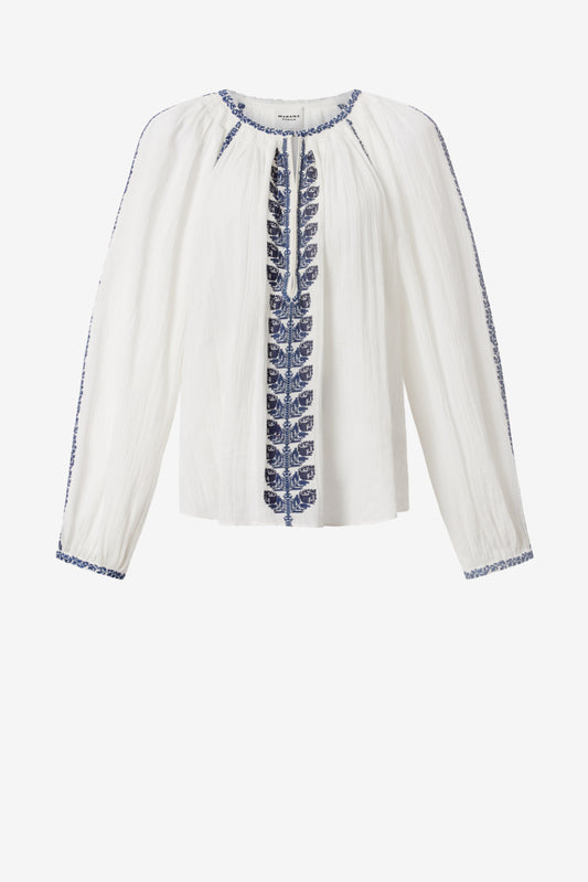 Lena blouse in ecru/blue