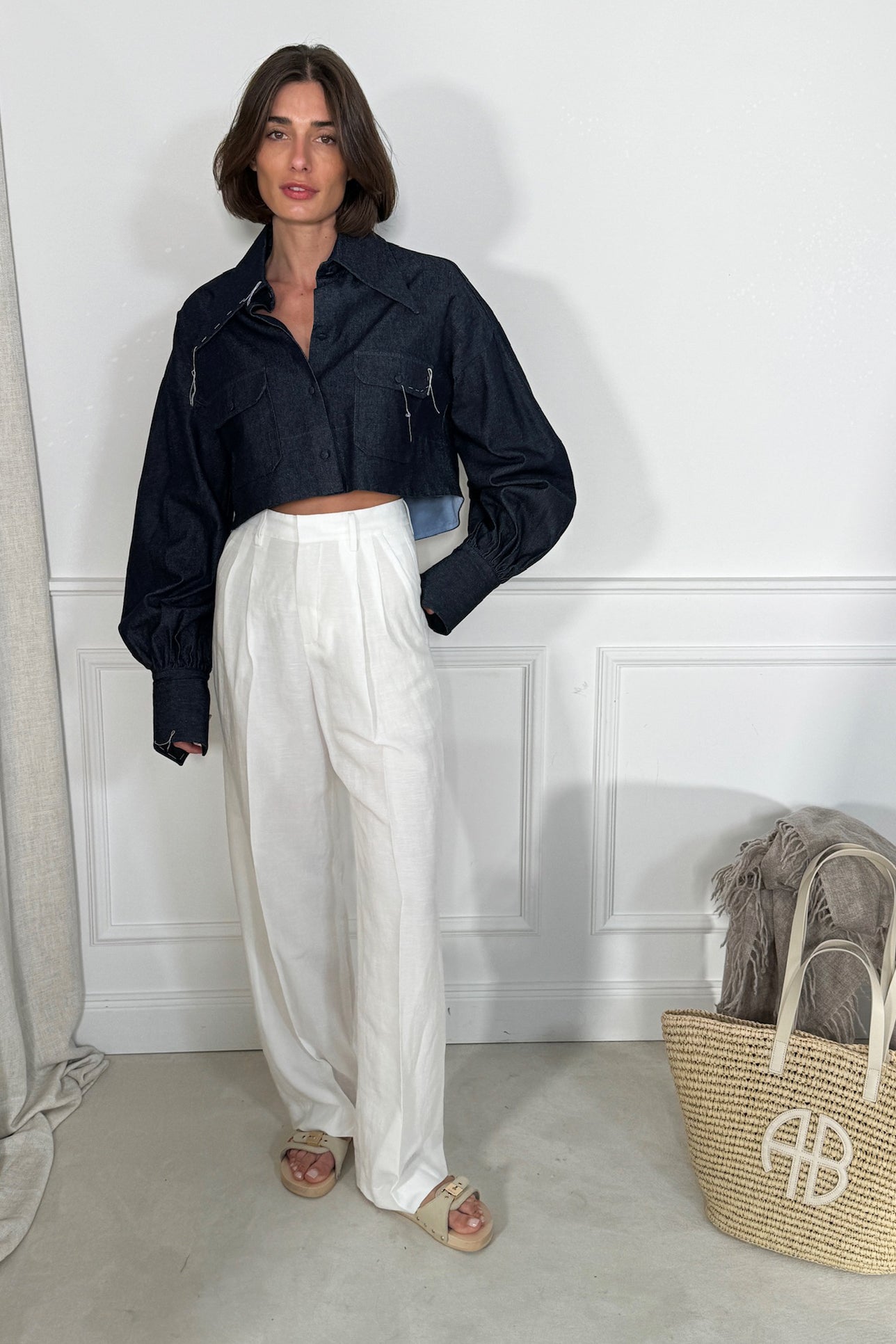 Jeansbluse Crop Jagger in NavyMaison Jejia - Anita Hass