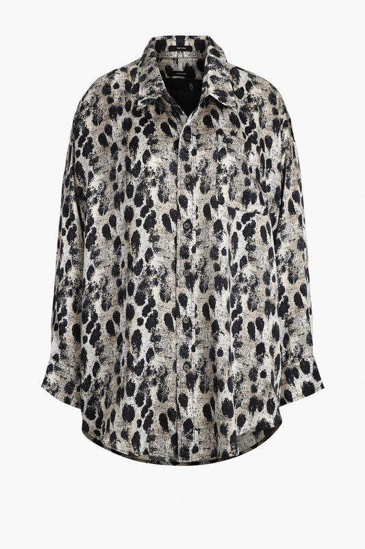 Blouse Drop Neck in Zwart Zilver Luipaard