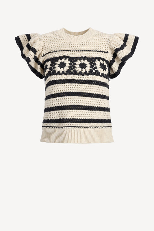 Penelope knitted shirt in Oat/Navy