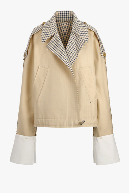 Bomber trench jacket in beige/blue check