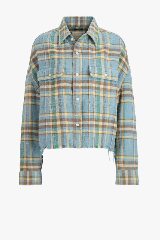 Cropped blouse in light blue plaid