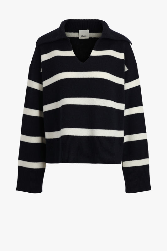 Pullover Serafino in Navy/Ivory