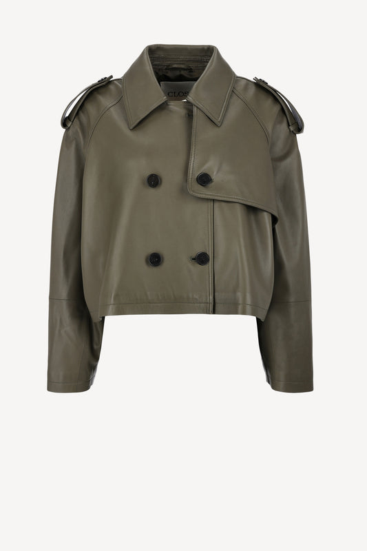Jacke Cropped Trench in Army GreenClosed - Anita Hass