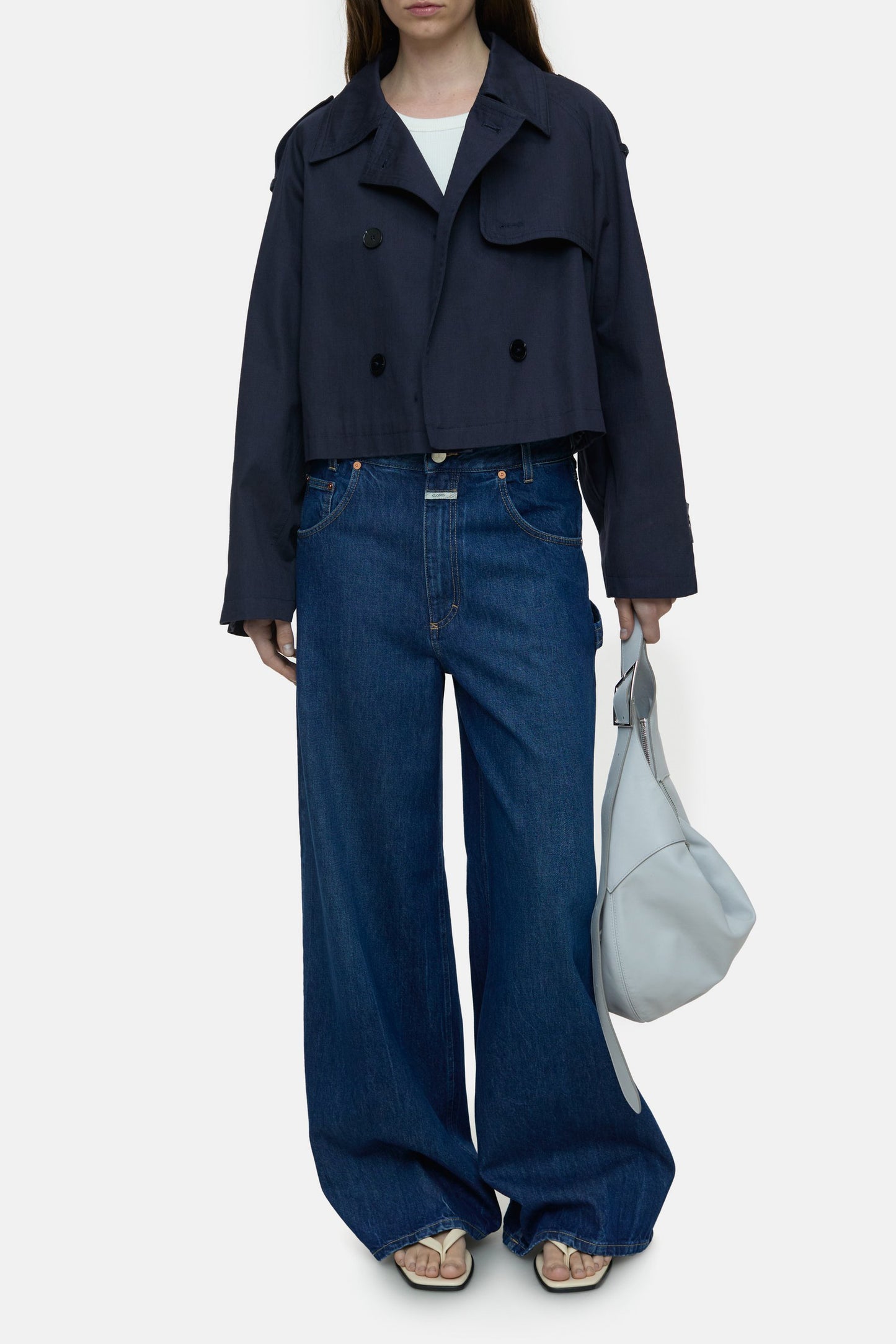 Jacke Cropped Trench in Space BlueClosed - Anita Hass