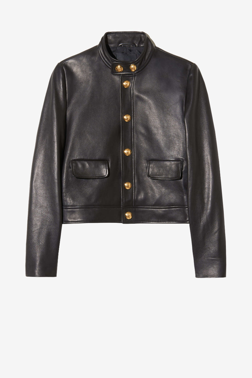 Hadley Cropped leather jacket in black
