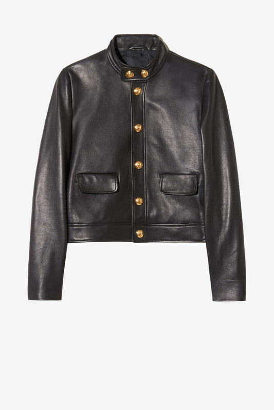 Hadley Cropped leather jacket in black