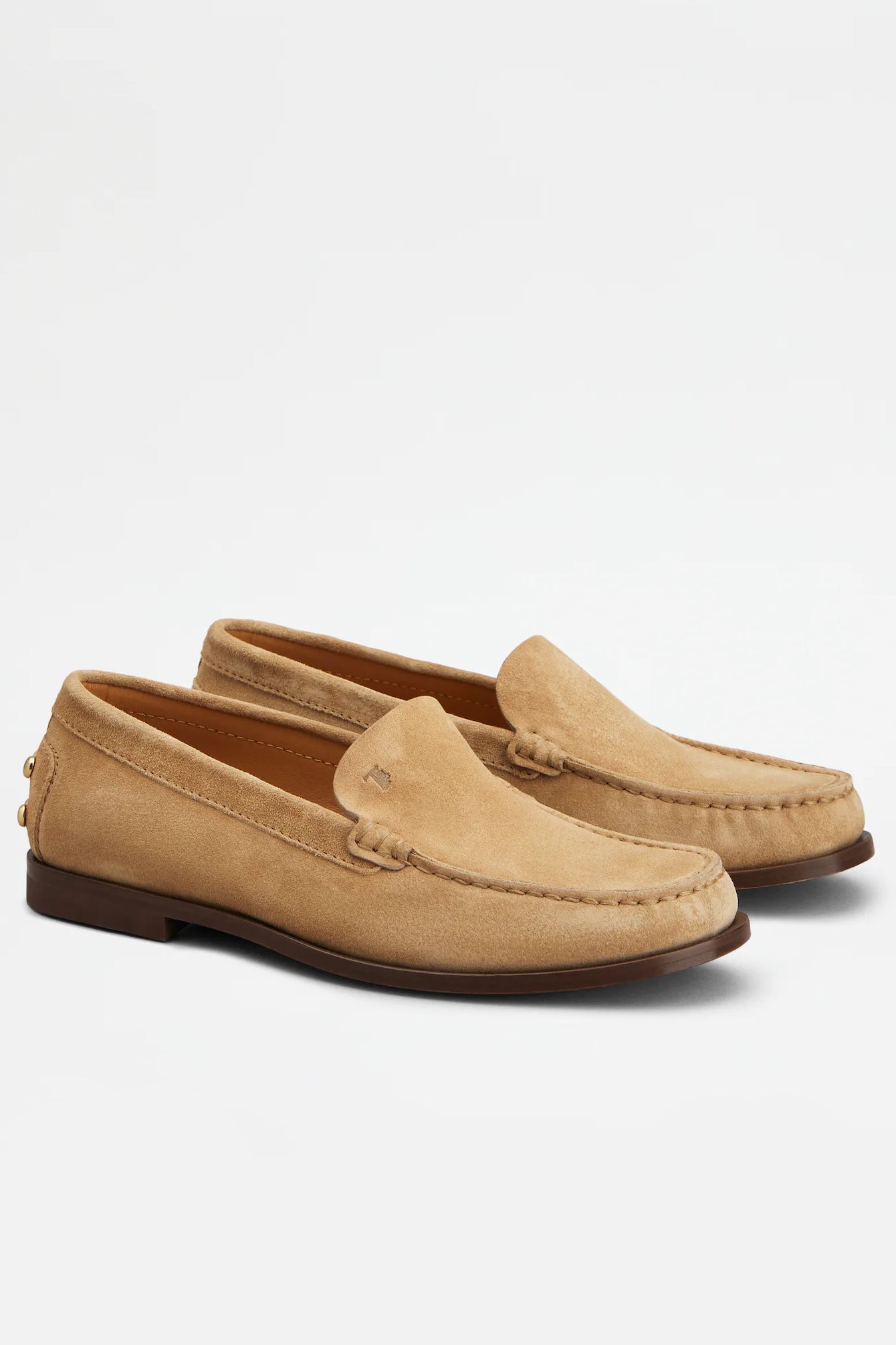 Loafer Golden Studs in Beige Suede