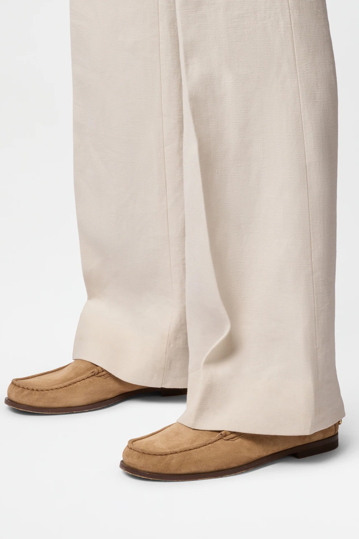 Loafer Golden Studs in Beige Suede