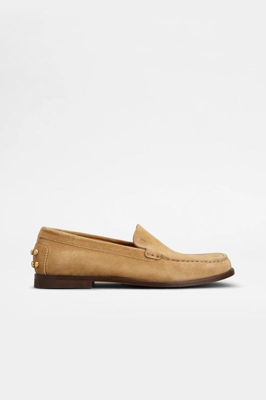 Loafer Golden Studs in Beige Suede