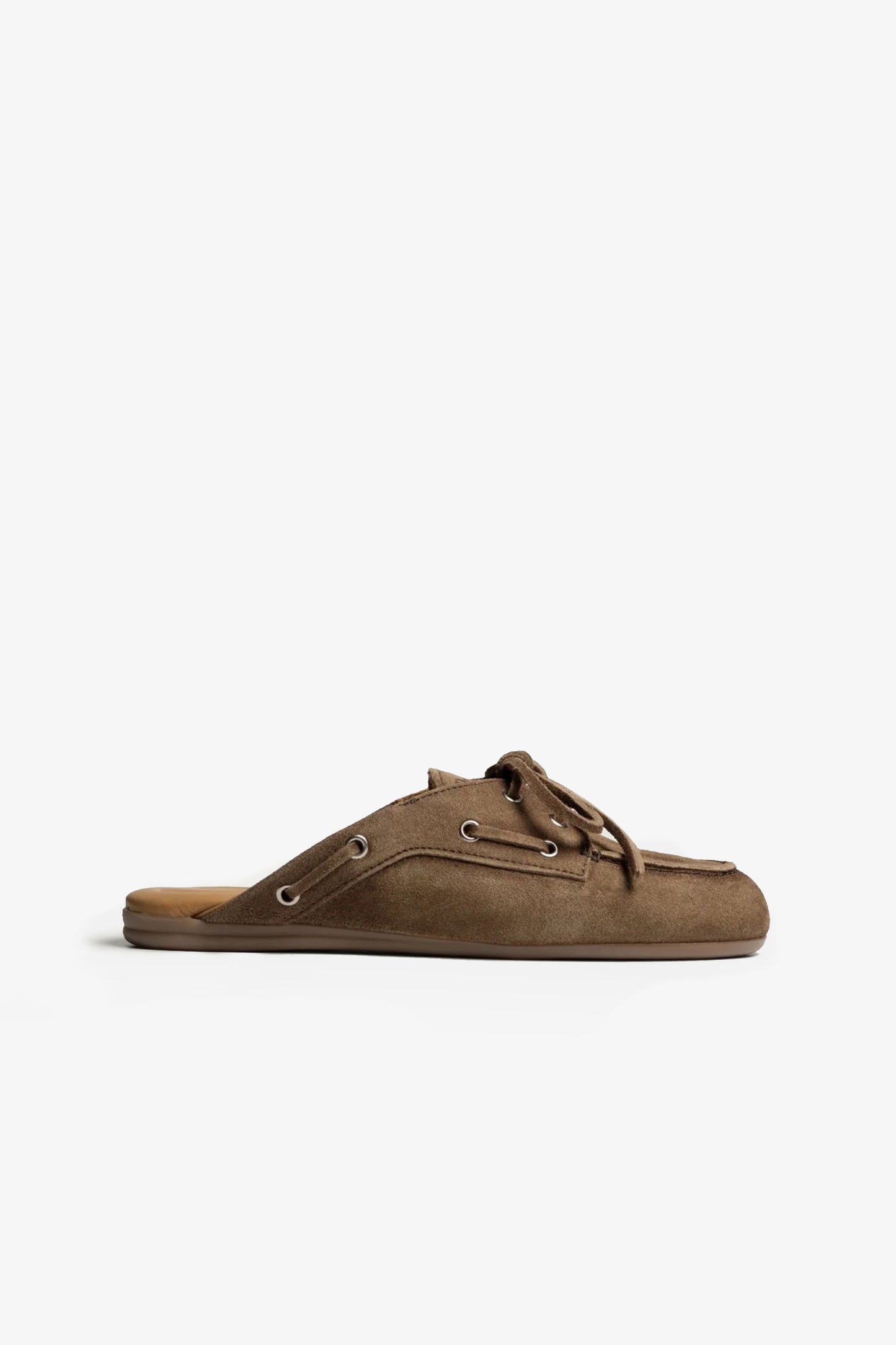 Mules Boat in Suede Dark Brown Posa