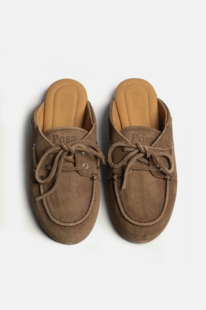 Mules Boat in pelle scamosciata marrone scuro