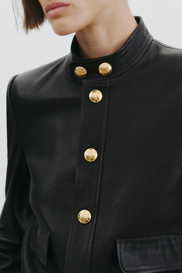 Hadley Cropped leather jacket in black
