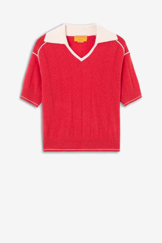 Strickshirt Pele Polo in Scarlet/Cream